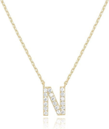 PAVOI 14K White Gold Plated Cubic Zirconia Initial Necklace | Letter Dainty Necklaces for Women | Amazon (US)