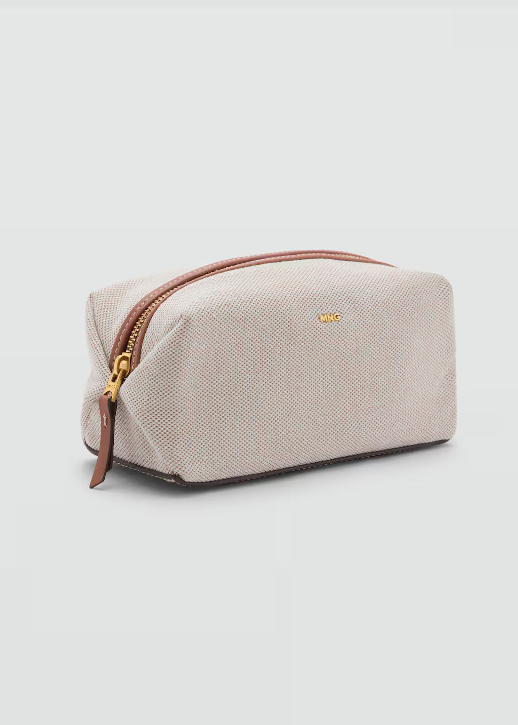 Canvas toiletry bag with contrasting zipper leather - Women - One size - MANGO | Mango (US/MX/AU)