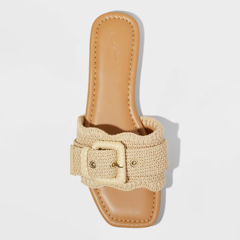 Women's Linda Raffia Buckle Slide Sandals - Universal Thread™ Tan | Target