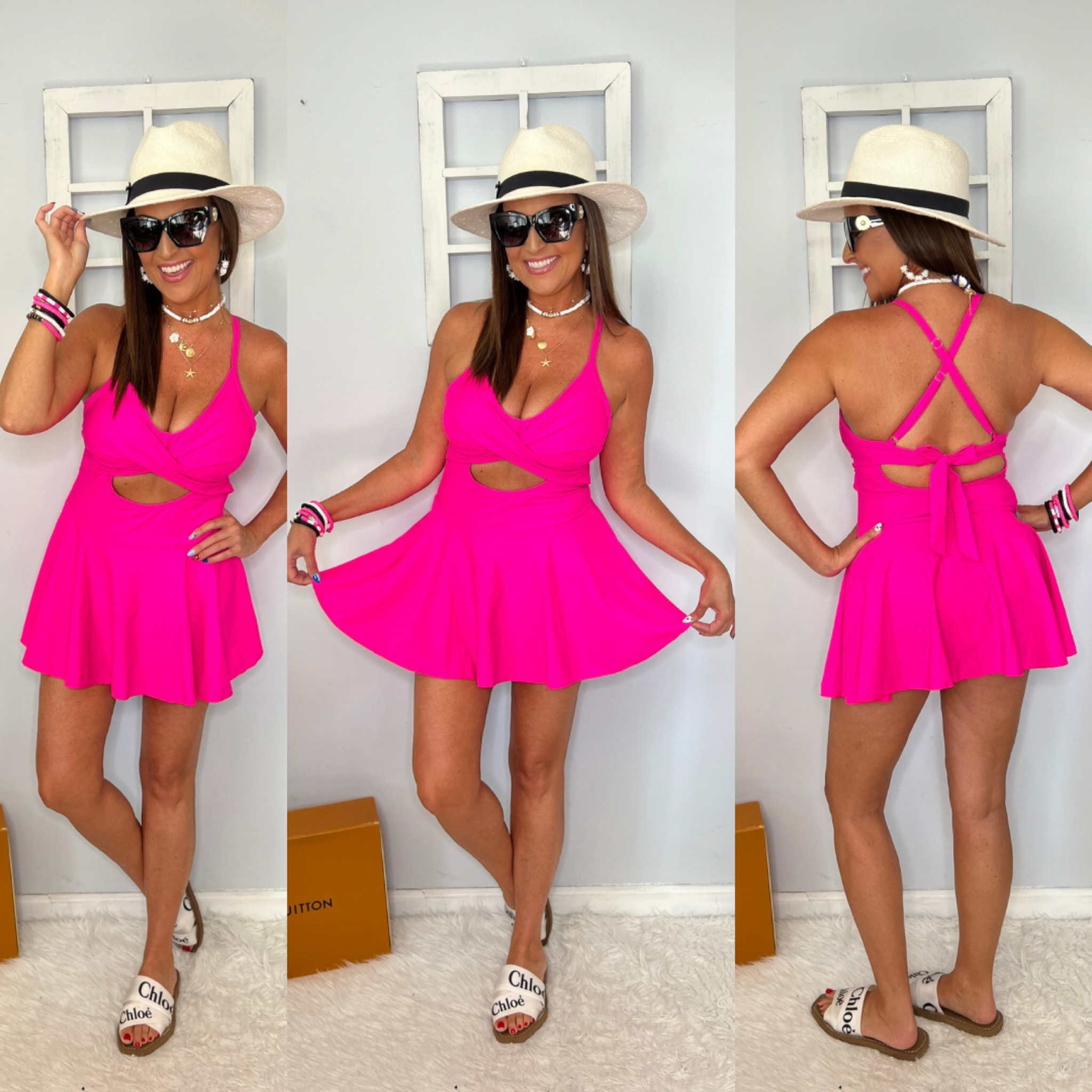 💚𝐒𝐨𝐣𝐨𝐬 𝐒𝐮𝐧𝐠𝐥𝐚𝐬𝐬𝐞𝐬 𝟏𝟎% 𝐨𝐟𝐟 𝐜𝐨𝐝𝐞 (on Amazon): 𝐒𝐉𝐋𝐈𝐍𝐙𝟑𝟎𝐀⁣
*works on ALL Sojos glasses, 
enter at checkout on AMZ⁣ 

Swim dress - swimsuit. Wearing a medium. Love that it could double as a dress for lunch or dinner by the beach or docks.

Swimwear, beach looks, beach attire, beach coverup, skirted swimwear, beach vacation outfits, summer fashion, summer outfits, bathing suit, panama hat, white beach hat, designer inspired sandals, beach jewelry, designer inspired sunglasses 

#LTKSeasonal #LTKSwim #LTKFindsUnder50