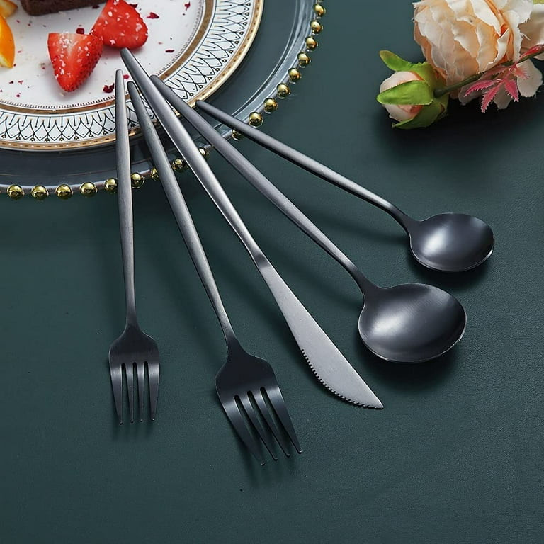Just Houseware Matte Black Silverware Set 20 Pieces, Satin Finish Stainless Steel Flatware Cutler... | Walmart (US)