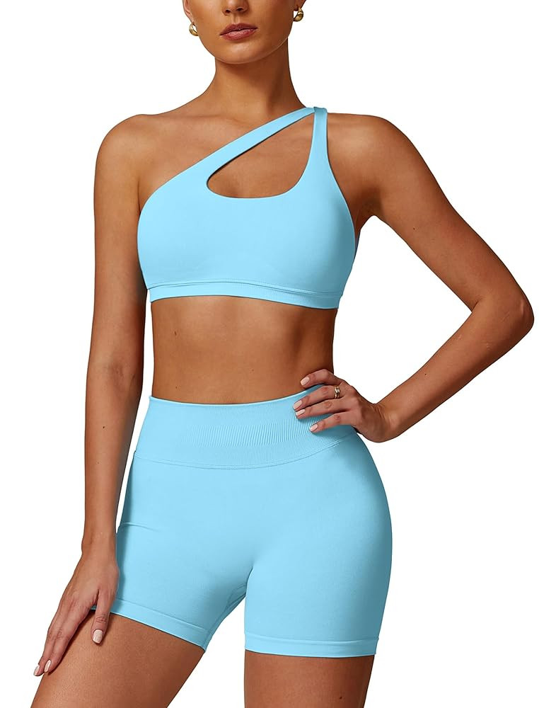 ABOCIW Workout Sets for Women Crossover High Waist Biker Shorts One Shoulder Sports Bra 2 Piece G... | Amazon (US)