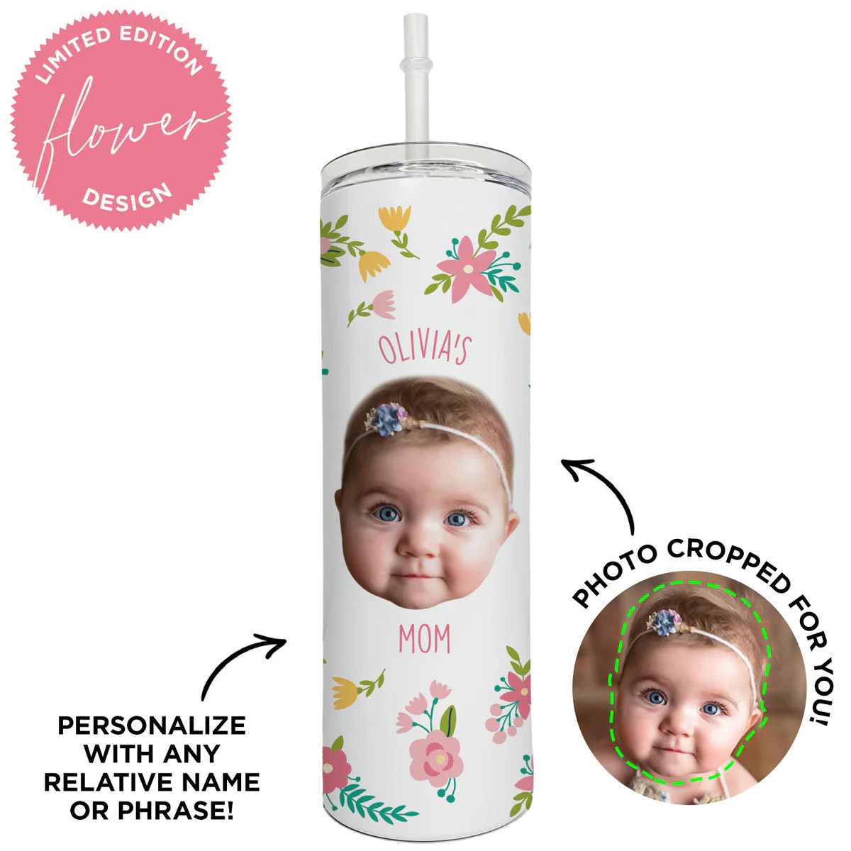 Personalized Flower Skinny Tumbler | Type League Press