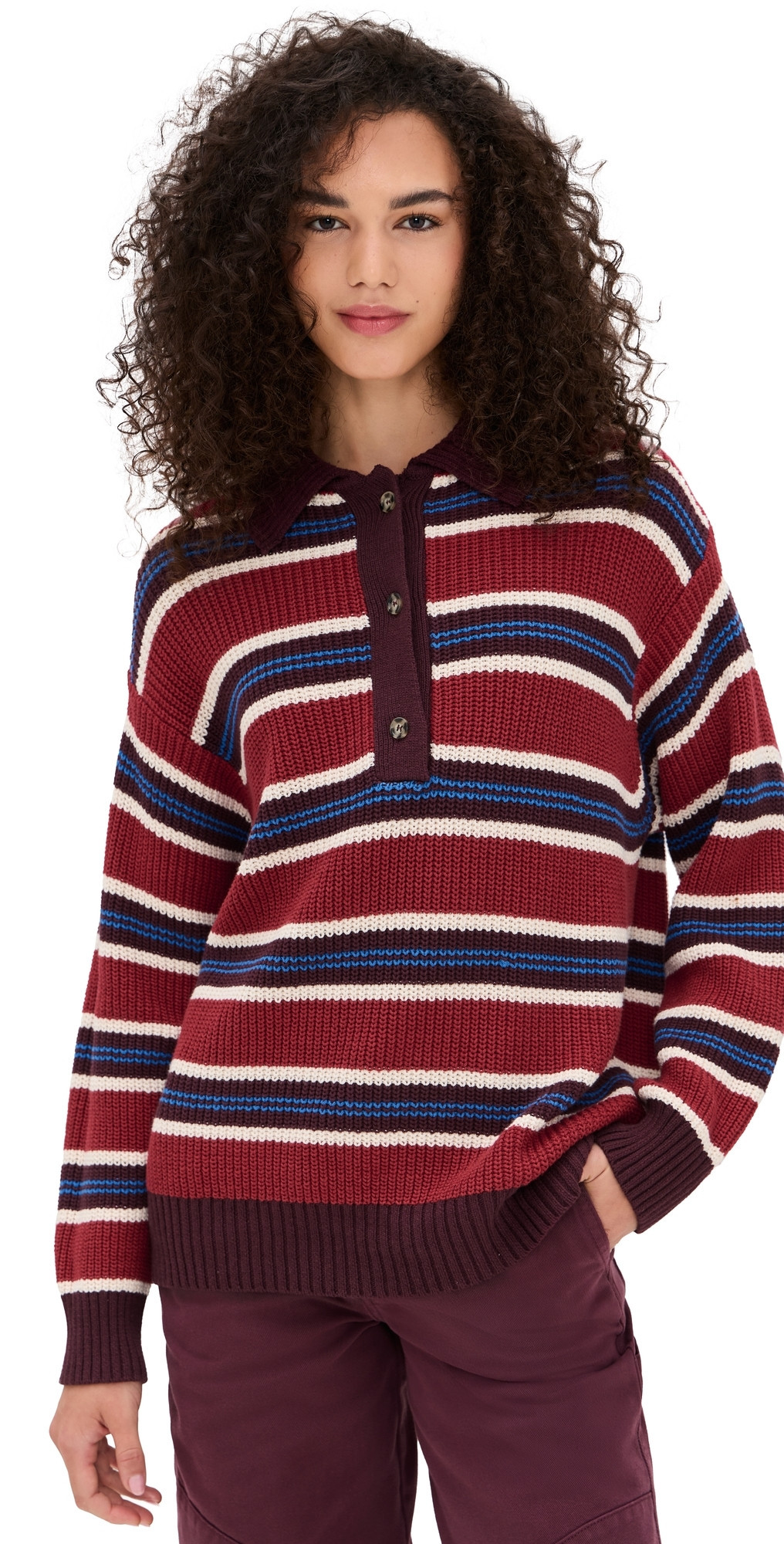 Damson Madder Ilona Striped Rugby Jumper Burgundy 10 | Shopbop