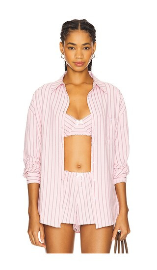 Mindy Striped Button Down Shirt in Pink | Revolve Clothing (Global)
