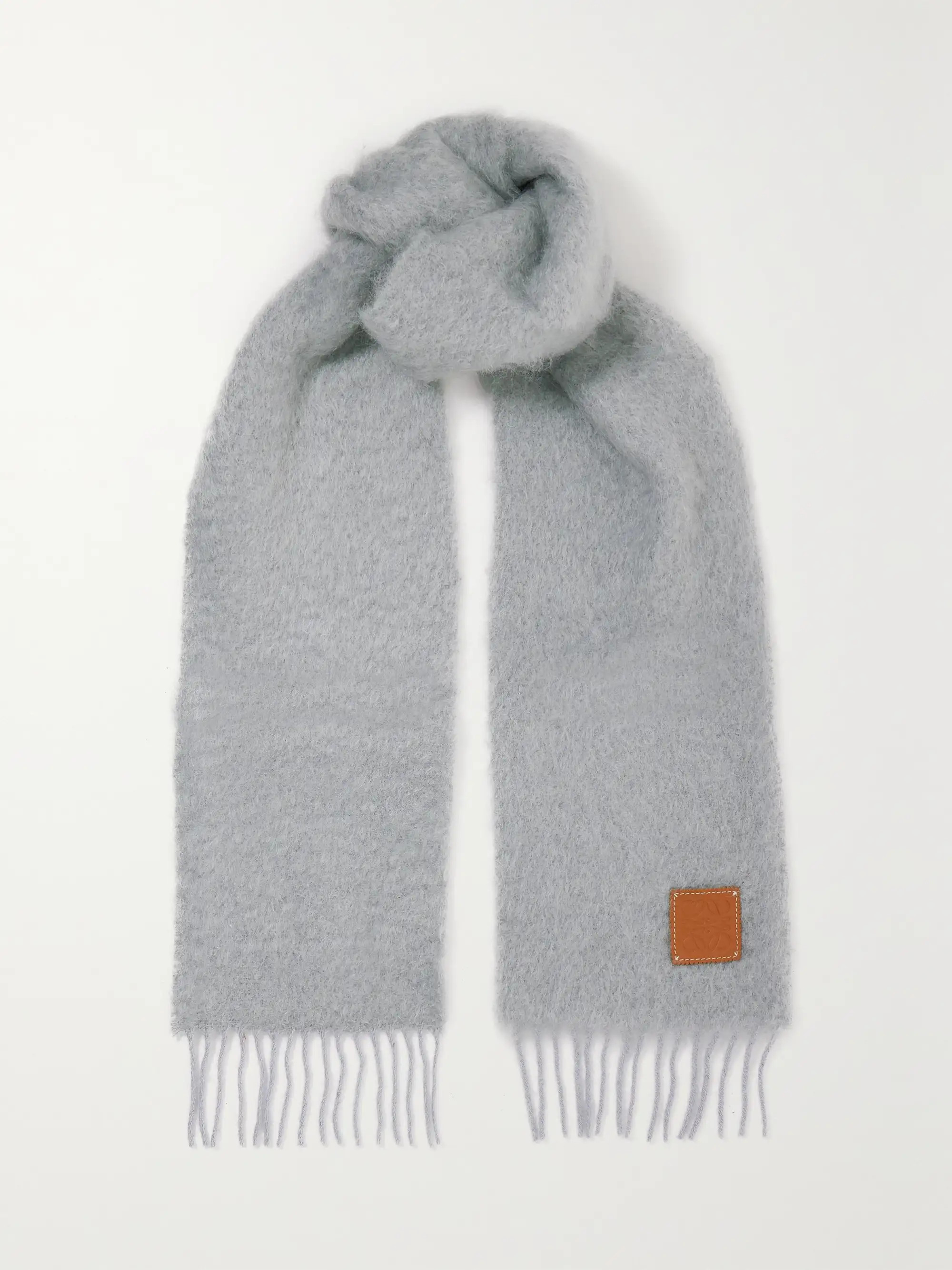 Leather-trimmed fringed mohair-blend scarf | NET-A-PORTER (UK & EU)