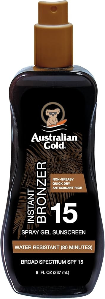 Australian Gold Spray Gel Sunscreen with Instant Bronzer SPF 15, 8 Ounce | Moisturize & Hydrate S... | Amazon (US)