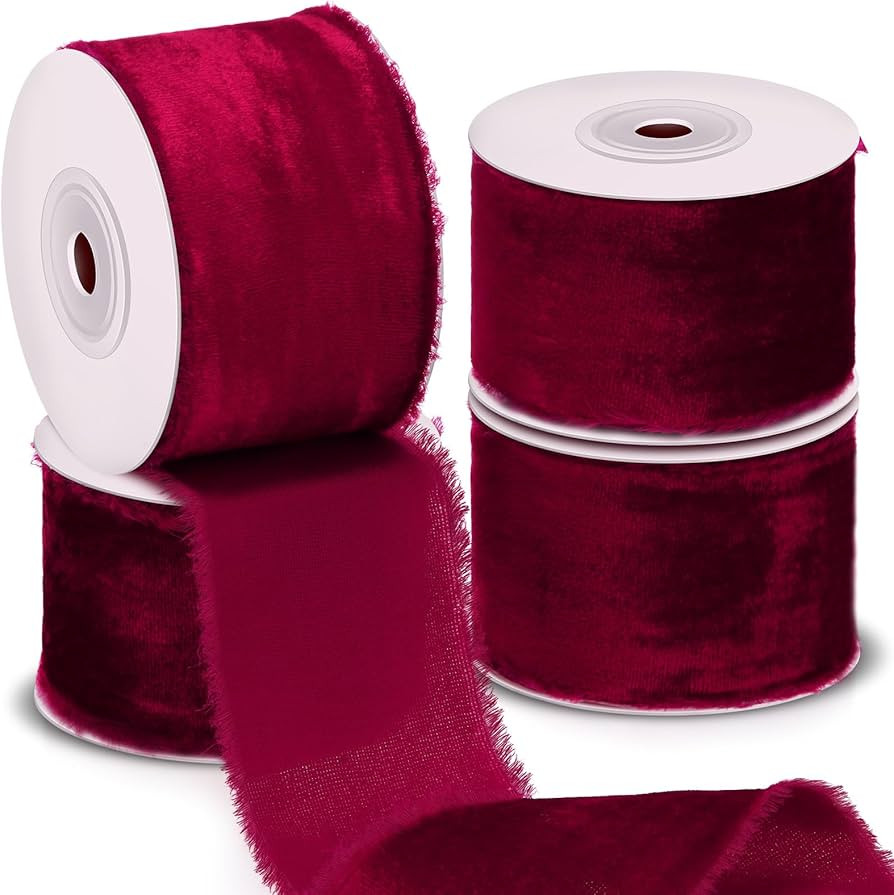 Preboun 4 Rolls Christmas Velvet Ribbon for Gift Wrapping 24 Yards Total Frayed Edge Velvet Silk ... | Amazon (US)