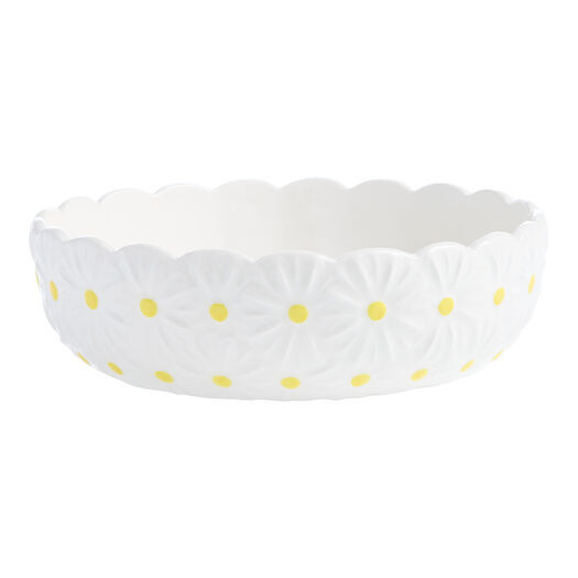 White and Yellow Ceramic Daisy Hand Painted Serving Bowl by World Market | World Market