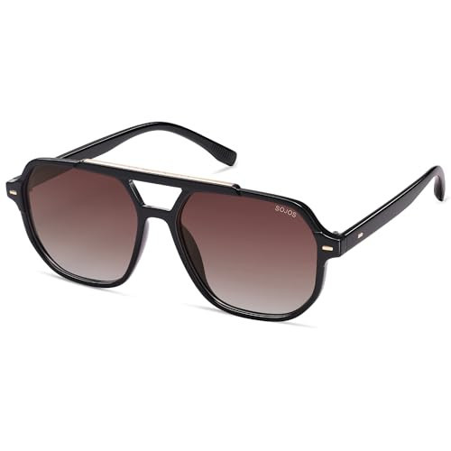 SOJOS Retro Trendy Aviator Polarized Sunglasses Men Women Vintage 70s Square Stylish Frame Sun Glasses SJ2283 Black Dark Brown Grading Lens | Amazon (US)