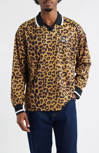 Obey Leopard Print Johnny Collar Soccer Jersey in Leopard Multi at Nordstrom Rack, Size Large | Nordstrom Rack