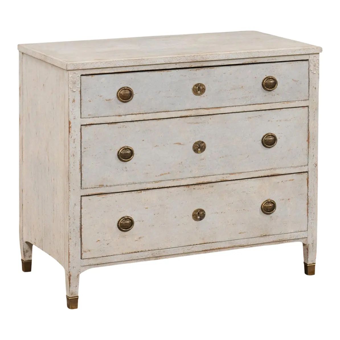 Swedish Gustavian Style 1880s Painted Three-Drawer Chest with Distressed Patina | Chairish