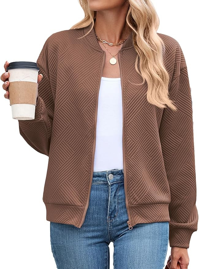 Women Bomber Jacket Textured Casual Lightweight Trendy Outerwear 2026 Coat | Amazon (US)