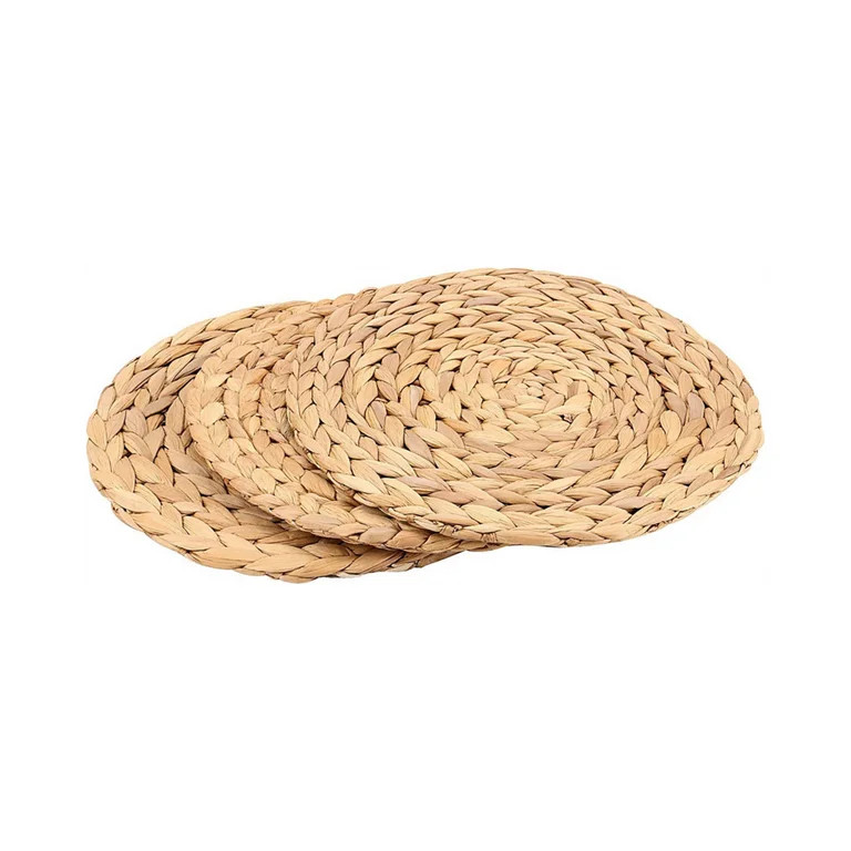 Happon 4 Pcs Natural Water Hyacinth Weave Placemat Round Braided Rattan Tablemats Place Mats for ... | Walmart (US)