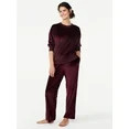 Joyspun Women's Ribbed Velour Top and Pants Pajama Set with Oversized Scrunchie, 3-Piece, Sizes S... | Walmart (US)