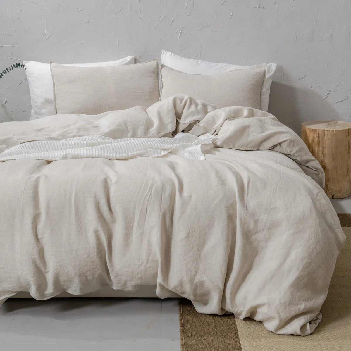 100% French Linen Duvet Cover Set – Stone-Washed Flax, Button Closure & Corner Ties, Queen/King | Wayfair North America