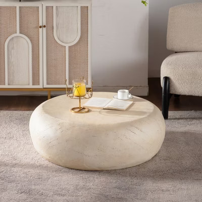 GDFStudio Andrae Modern 35" Lightweight Concrete Round Coffee Table, Beige | Target