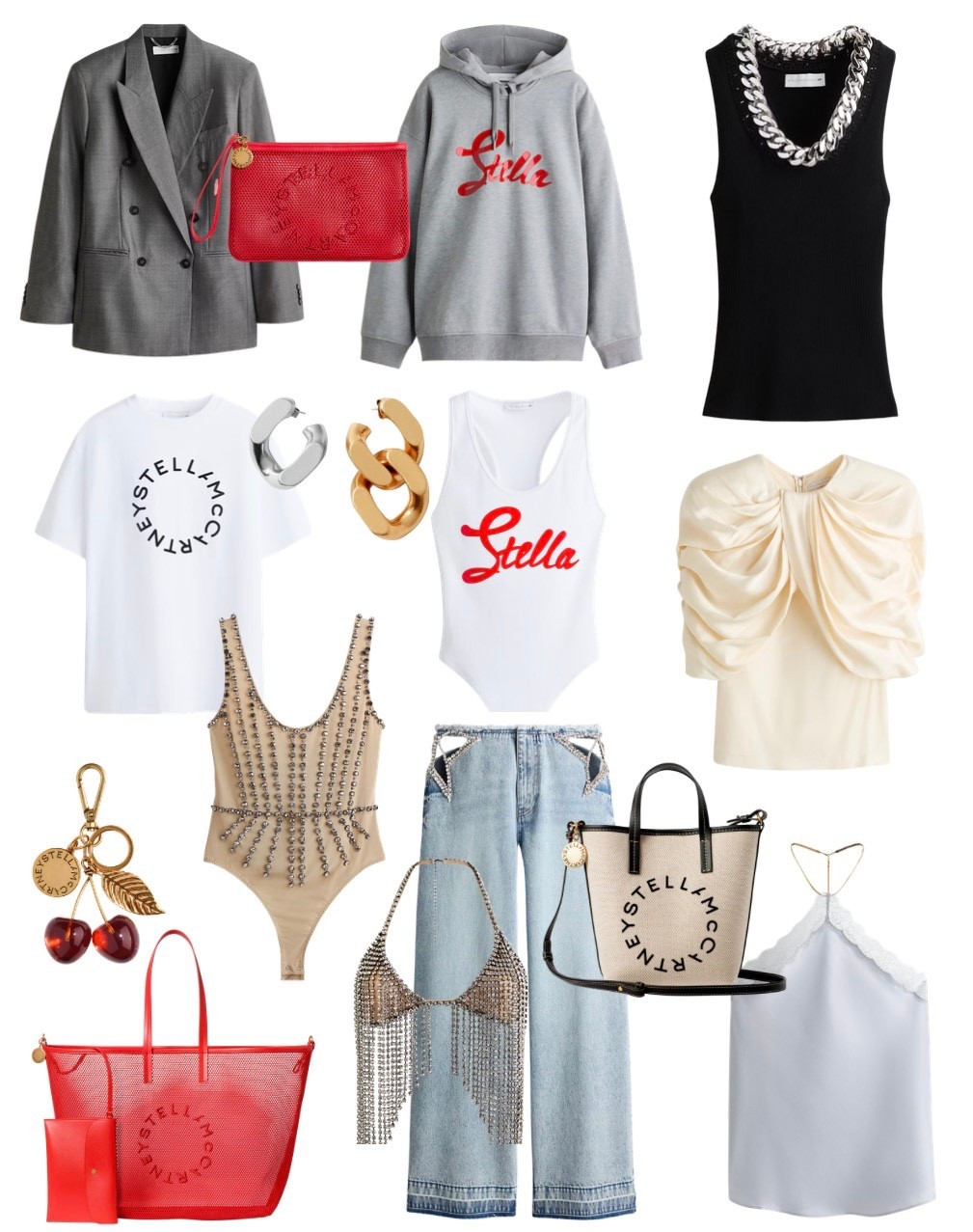 Plan your buy! H&M Stella MCcartney collab! Launching May 7. This collection is predicted to sell out very quick like their last collaboration. Save for later. T-shirt, bodysuit, jeans, rhinestone, sparkly bra, red, mesh, tote, white blouse, chain-link, tank top, blazer, trenchcoat, sweatshirt, cherry keychain, ring, lace, top, satin blouse.

#LTKMothersDay #LTKWorkwear