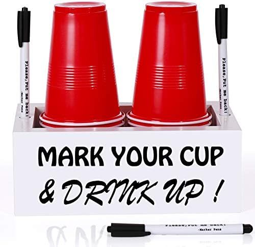 Double Solo Cup Holder with Marker Slot Wood Party Cup Holder Cup Dispenser Holder Drink Organize... | Amazon (US)