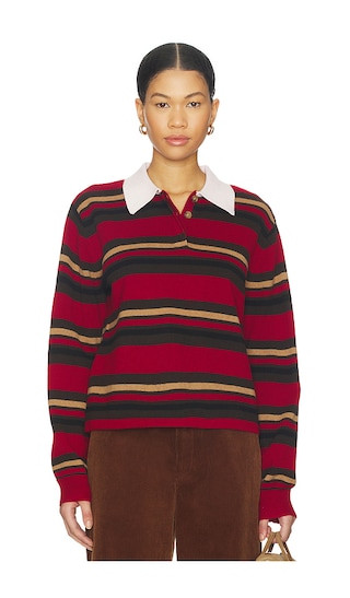 Guest In Residence Cropped Stripe Rugby Sweater in Red,Brown. - size M | Revolve Clothing (Global)