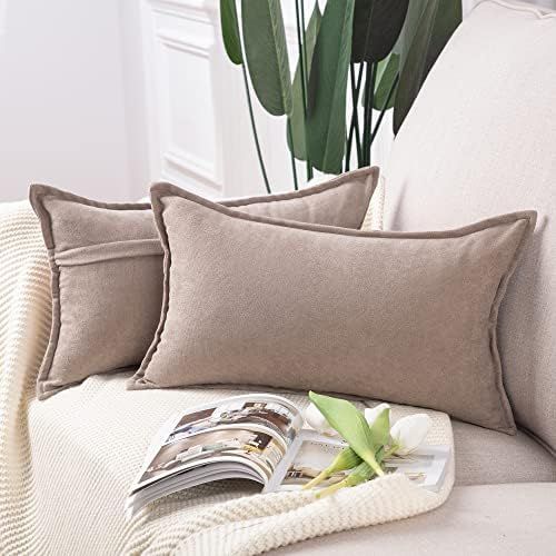 MADIZZ Set of 2 Short Chenille Throw Pillow Covers 12x20 Inch Light Taupe Soft Decorative Cushion... | Amazon (US)