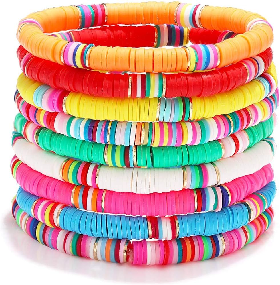 Surfer Heishi Bracelets for Women Stackable Rainbow Vinyl Disc Beaded Stretch Bracelets Elastic L... | Amazon (US)