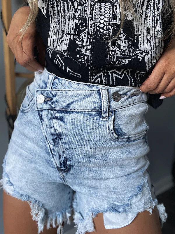 Lindsey Asymmetrical Distressed Shorts - Acid Light wash | Willow Boutique