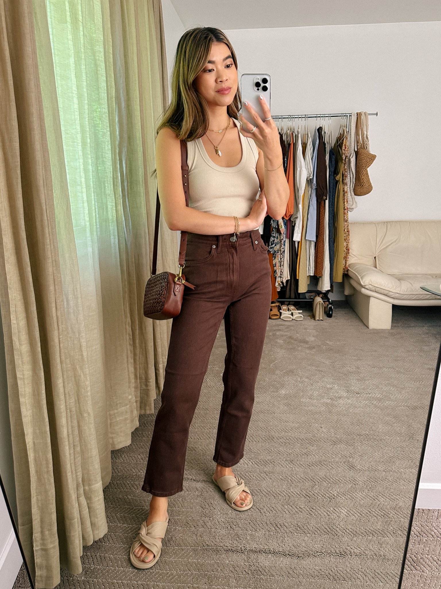 A very tonal outfit 🤎 
Top: XS
Bottoms: 24 crop length 

Nashville outfit, denim, tank, sandals, neutral outfit, work outfit, woven bag

#LTKworkwear #LTKSeasonal #LTKFind