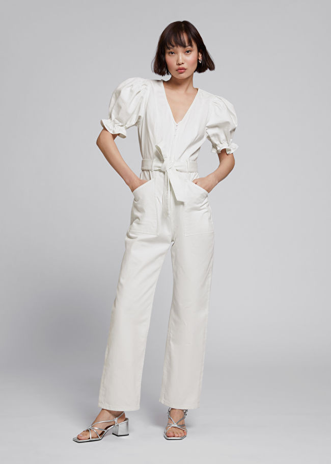 Feminine Puff Sleeve V-Neck Jumpsuit | & Other Stories US