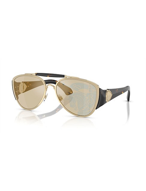 Burberry Pilot Light Gold Dark Brown Tampo Gold Sunglasses | David Jones | David Jones (Australia & New Zealand)