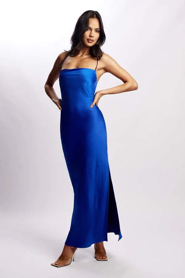 Sydney Straight Neck Slip Maxi Dress - Cobalt Blue | MESHKI US