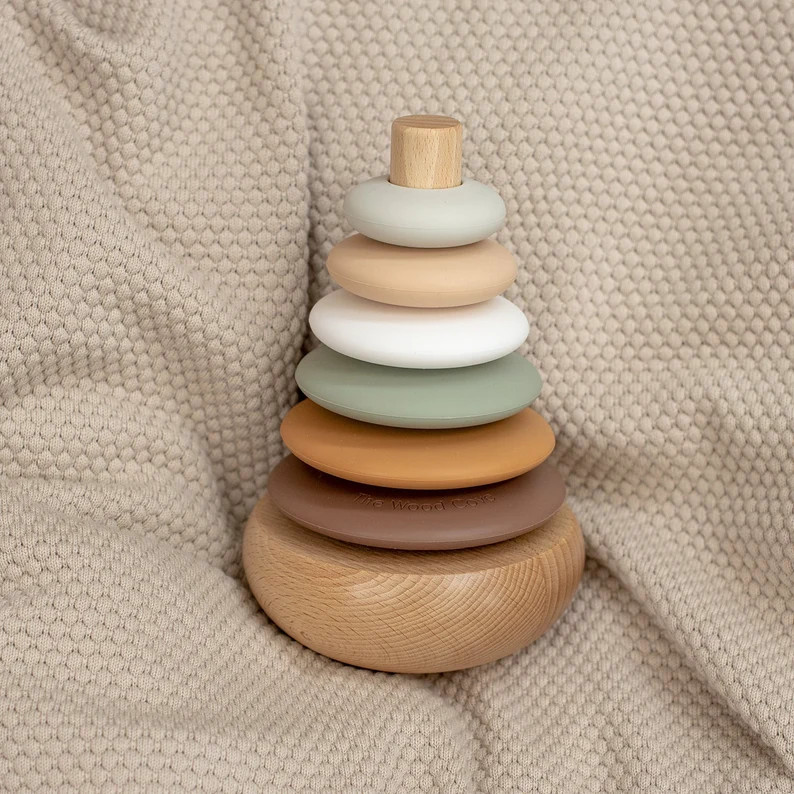 Silicone Wood Rocking Ring Stacking Toy woodland - Etsy | Etsy (US)