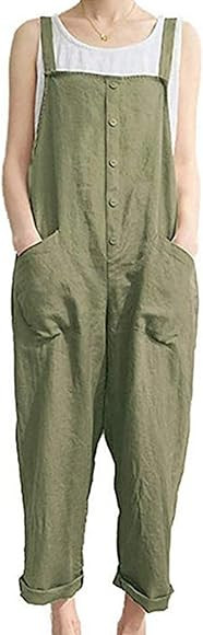 Fasumava Women Plus Size Cotton Linen Overalls Autumn Casual Solid Jumpsuits | Amazon (CA)