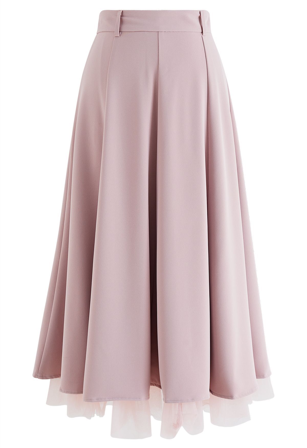 Mesh Spliced Hem Midi Skirt in Pink | Chicwish