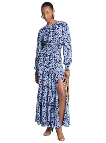 Michael Kors Women's Long Sleeve Smock Maxi Dress, French Blue, Large | Amazon (US)