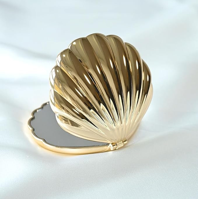 Mental Hand Held Compact Mirror for Purse, Seashell Pocket Mirror Double-Sided HD Makeup Mirror, ... | Amazon (US)