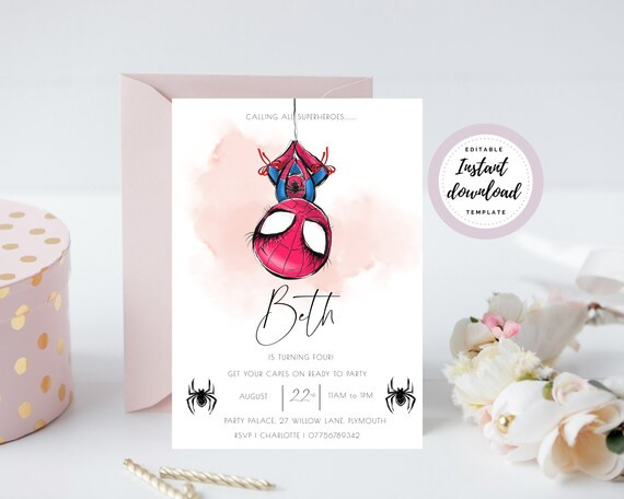 Spider Girl Birthday Invitation Template  INSTANT DOWNLOAD  | Etsy | Etsy (US)