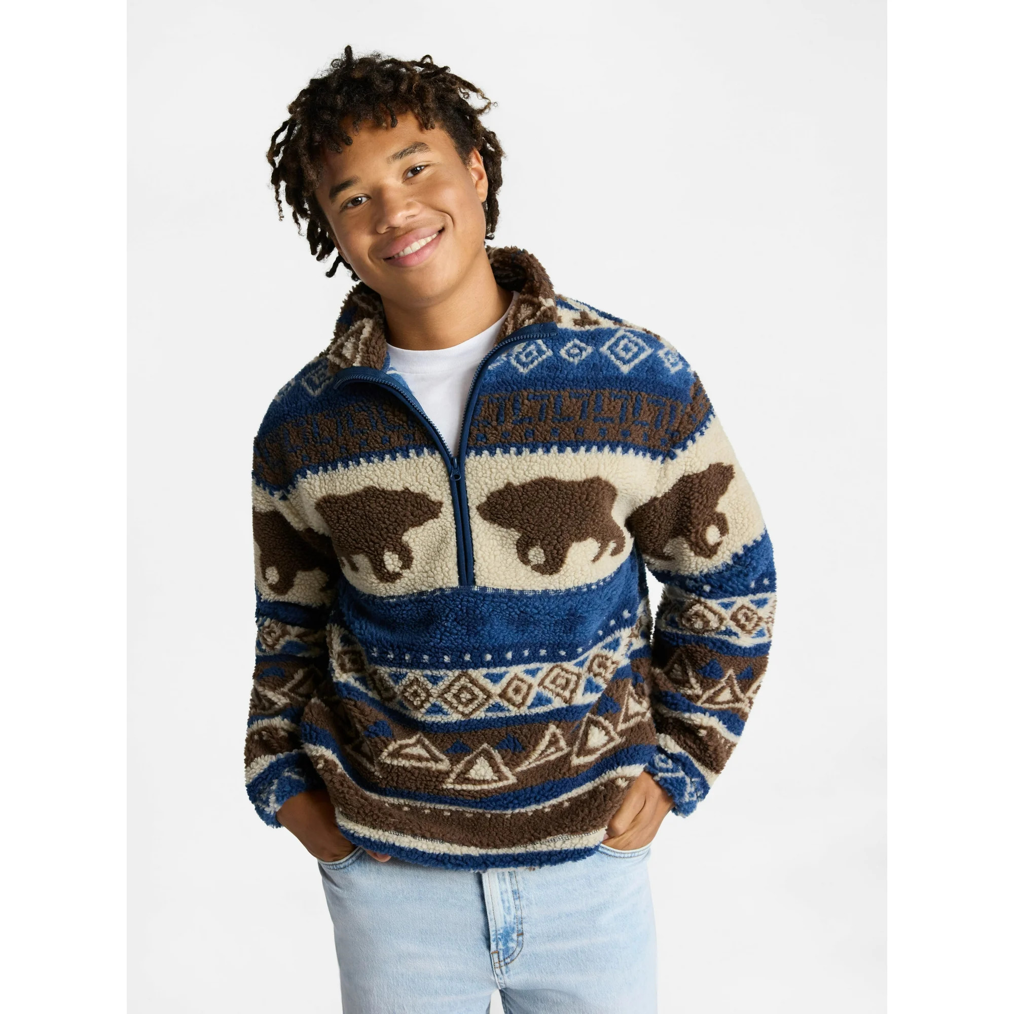 No Boundaries High Pile Fleece Pullover with Long Sleeves, Men's - Walmart.com | Walmart (US)