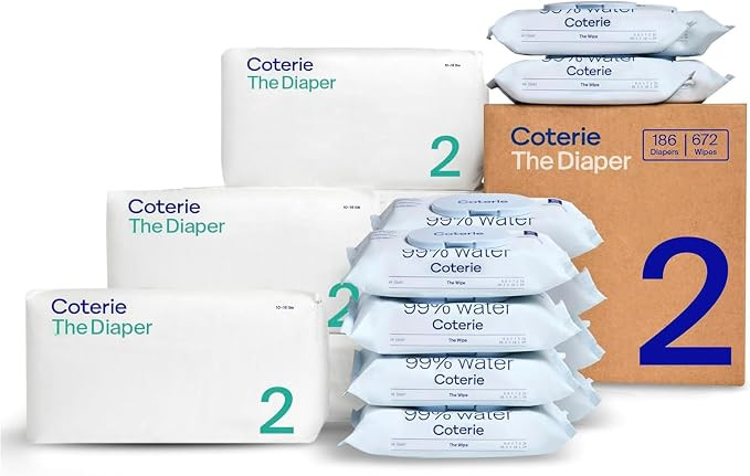 Coterie Baby Wipes + Diapers Kit, Size 2 Diapers, 12-Pack Wipes | Includes Size 2 diapers (186 ct... | Amazon (US)