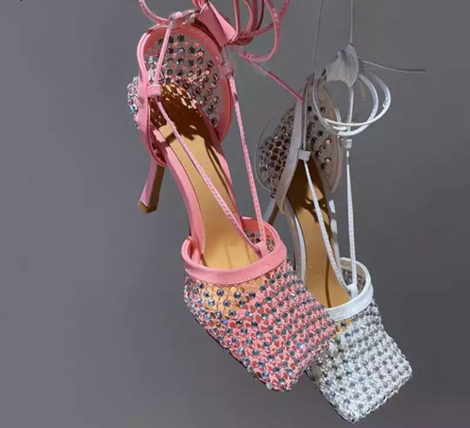 Star Style Crystal Mesh Women Pumps Sexy Ankle Strap Square | Etsy | Etsy (US)
