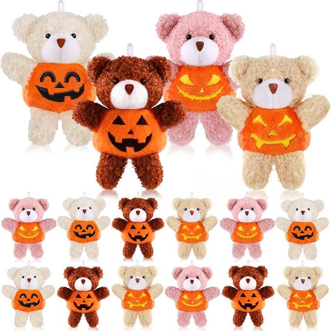 DULEFUN 12pcs Halloween Plush Bear Toy in Pumpkin Costume with Hanging Rope | Amazon (US)