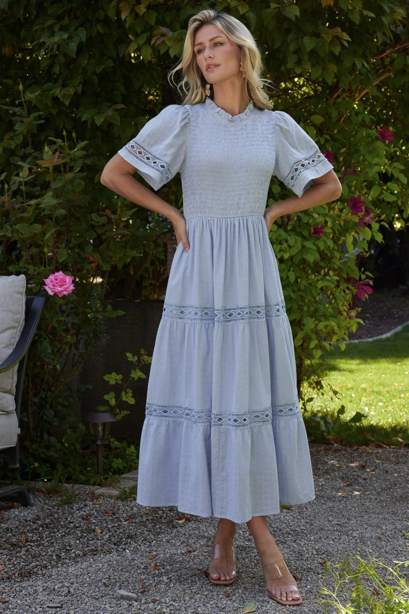 Loveland Geo Lace Maxi Dress | Light Blue | Baltic Born
