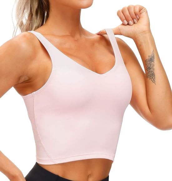 Women’s Longline Sports Bra Wirefree Padded Medium Support Yoga Bras Gym Running Workout Tank T... | Amazon (US)