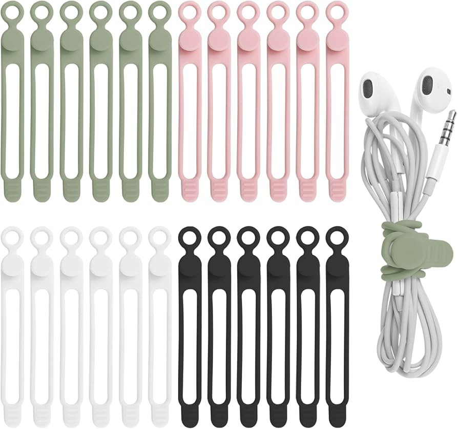 Nearockle 24 Stück Silikon Kabelbinder, Draht Organizer für Handy Ladegerät, Computer, Wiederv... | Amazon (DE)