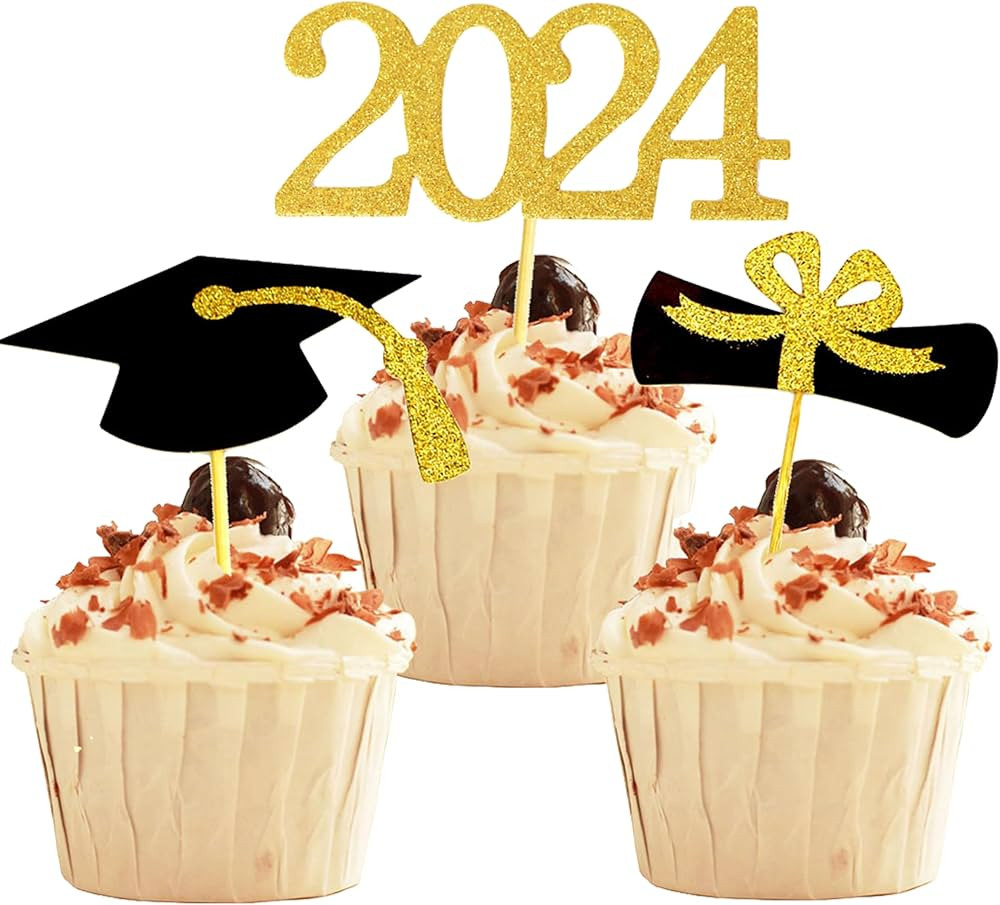 YuBoBo 2024 Graduation Cupcake Toppers, 48 PCS Food/Appetizer Picks For Graduation Party Mini Cak... | Amazon (US)