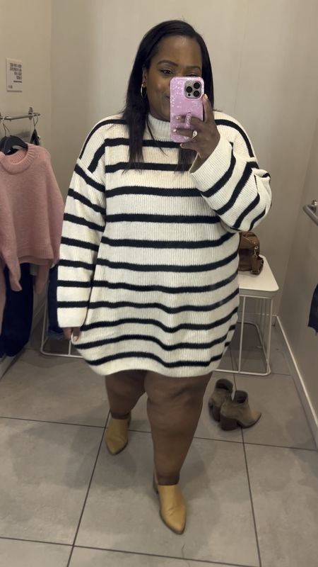 Super cute stripe sweater tunic from H&M - wearing the XL. Pair some Spanx faux leather leggings underneath 🤩

#LTKSeasonal #LTKfindsunder50 #LTKmidsize