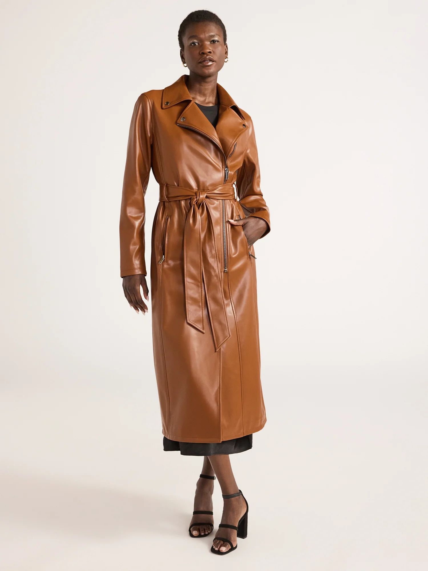 Scoop Women’s Faux Leather Moto Trench Coat, Sizes XS-XXL | Walmart (US)