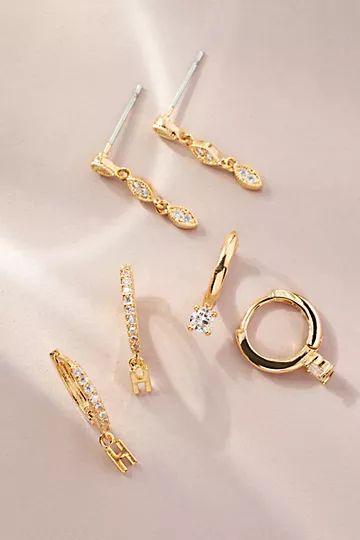 Set of Three 14k Gold Monogram Earrings | Anthropologie (US)
