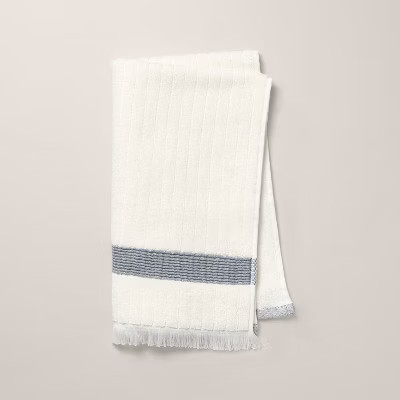 Textured Stripe Terry Hand Towel with Fringe Blue/Cream - Hearth & Hand™ with Magnolia | Target
