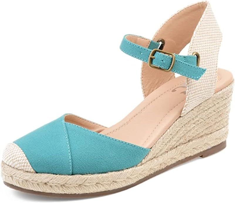 Journee Collection Womens Ashlyn Wedge Sandal with Crossover Toe Design and Espadrille Wedge | Amazon (US)